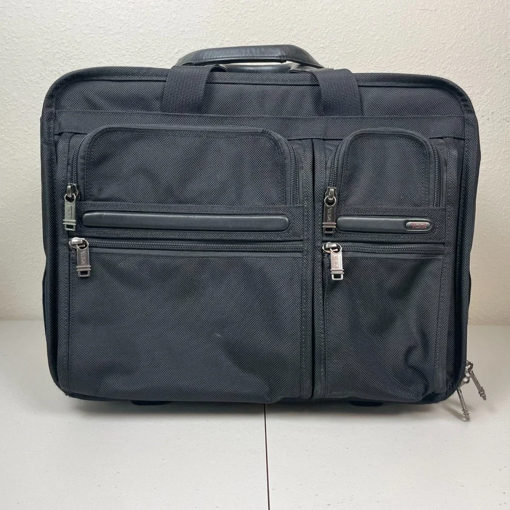 TUMI Alpha Wheeled Briefcase 26103D4 Black Nylon Expandable Rolling Laptop Bag